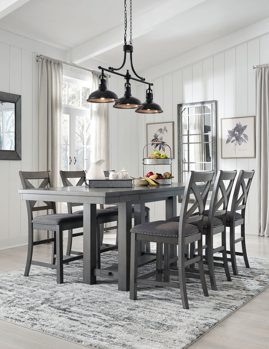 Myshanna - Gray - 7 Pc. - Counter Extension Table, 6 Barstools