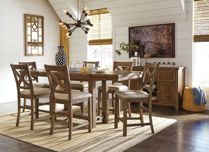Moriville - Medium Brown - 7 Pc. - Counter Extension Table, 6 Barstools