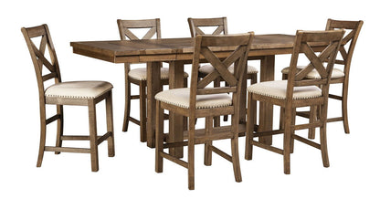 Moriville - Medium Brown - 7 Pc. - Counter Extension Table, 6 Barstools