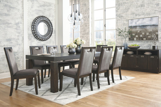 Hyndell - Dark Brown - 10 Pc. - Extension Table, 8 Side Chairs, Server