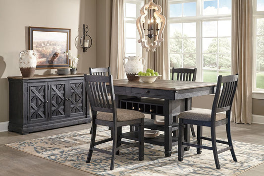 Tyler Creek - Dark Gray - 6 Pc. - Counter Table, 4 Barstools, Server