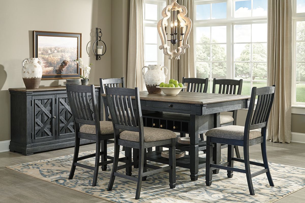 Tyler Creek - Dark Gray - 8 Pc. - Counter Table, 6 Barstools, Server