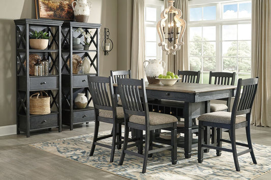 Tyler Creek - Dark Gray - 9 Pc. - Counter Table, 6 Barstools, 2 Cabinets