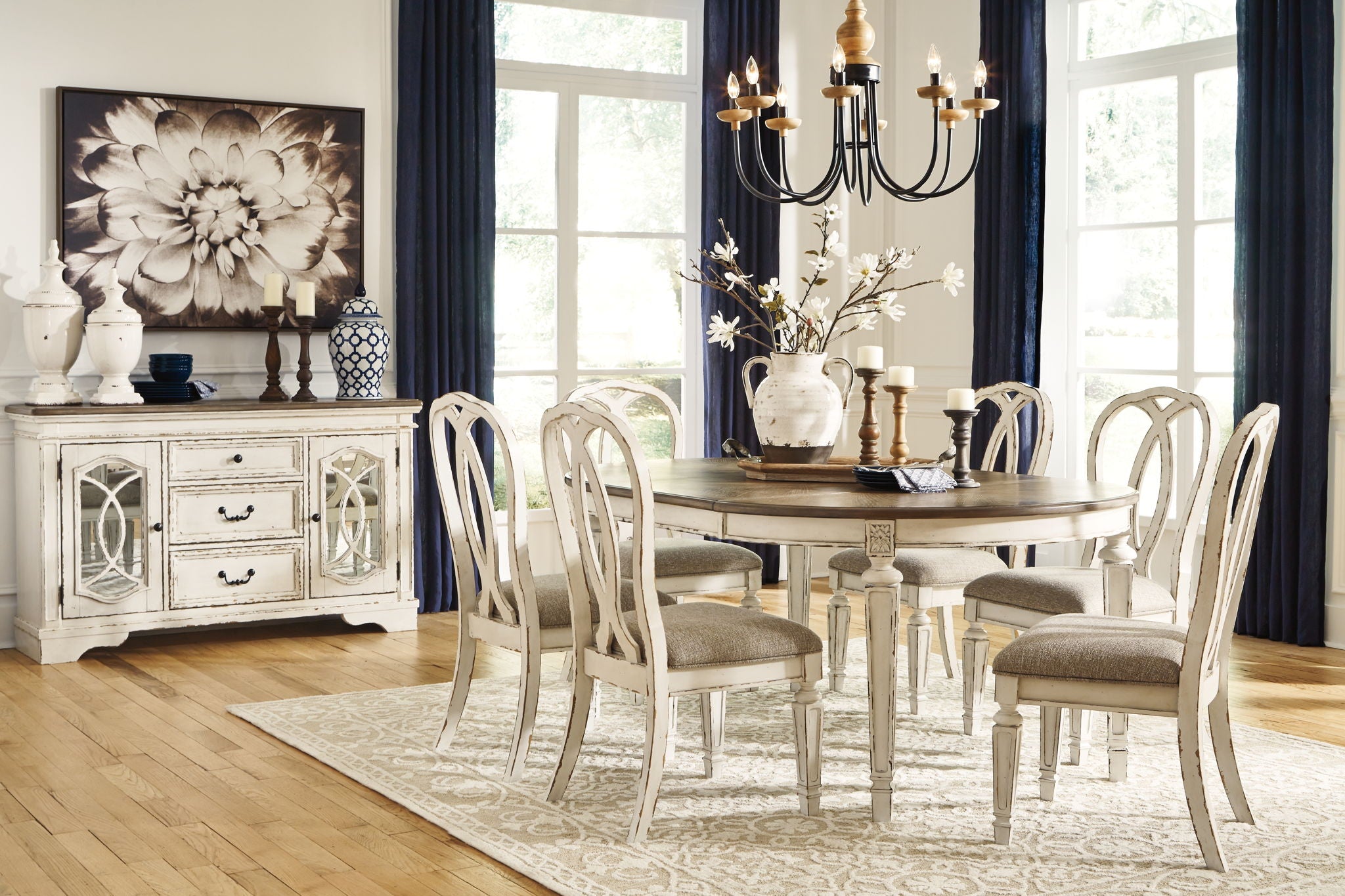 Realyn - White - 8 Pc. - Extension Table, 6 Ribbon Back Side Chairs, S ...