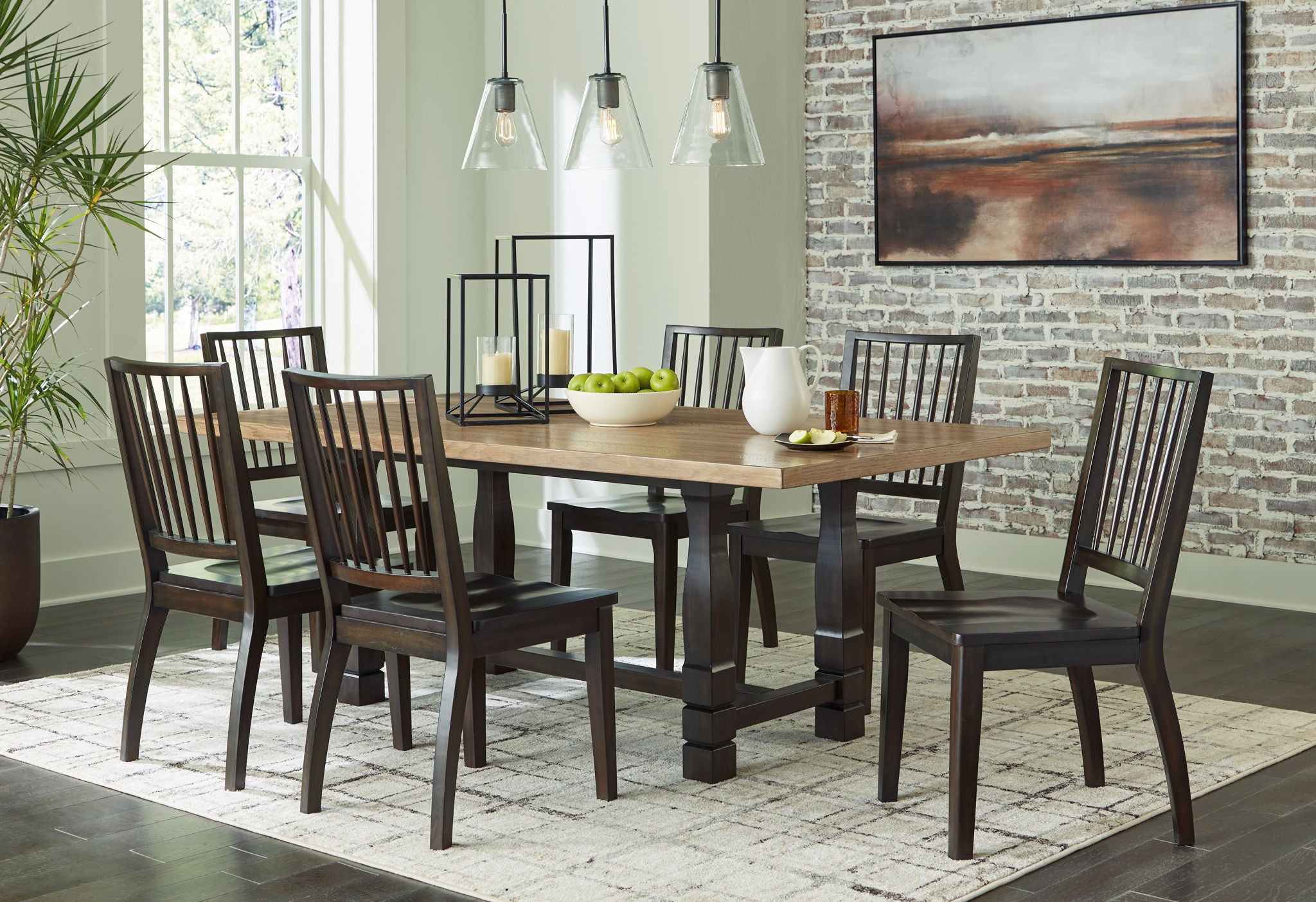 Charterton Two tone Brown 7 Pc. Rectangular Dining Table 6 Side Chairs