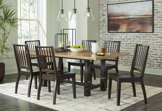 Charterton - Two-tone Brown - 7 Pc. - Rectangular Dining Table, 6 Side Chairs