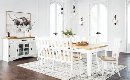 Ashbryn - White / Natural - 7 Pc. - Dining Table, 4 Side Chairs, Double Dining Chair, Server