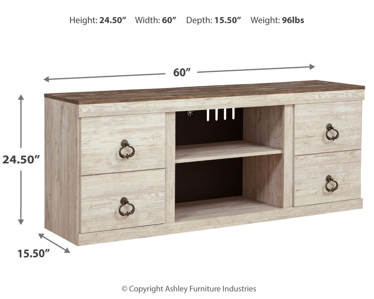 Willowton - Whitewash - 2 Pc. - TV Stand With Faux Firebrick Fireplace Insert