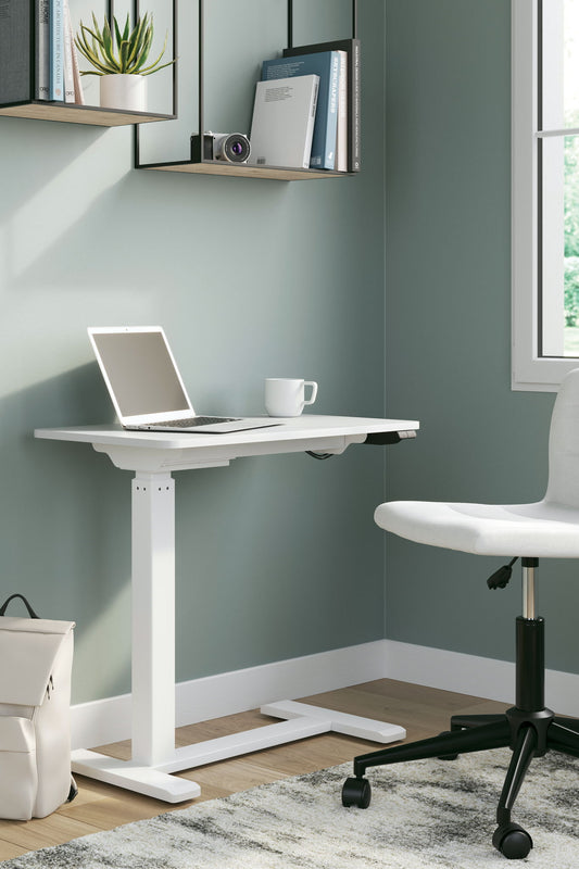 Lynxtyn - Taupe / White - Adjustable Height Side Desk