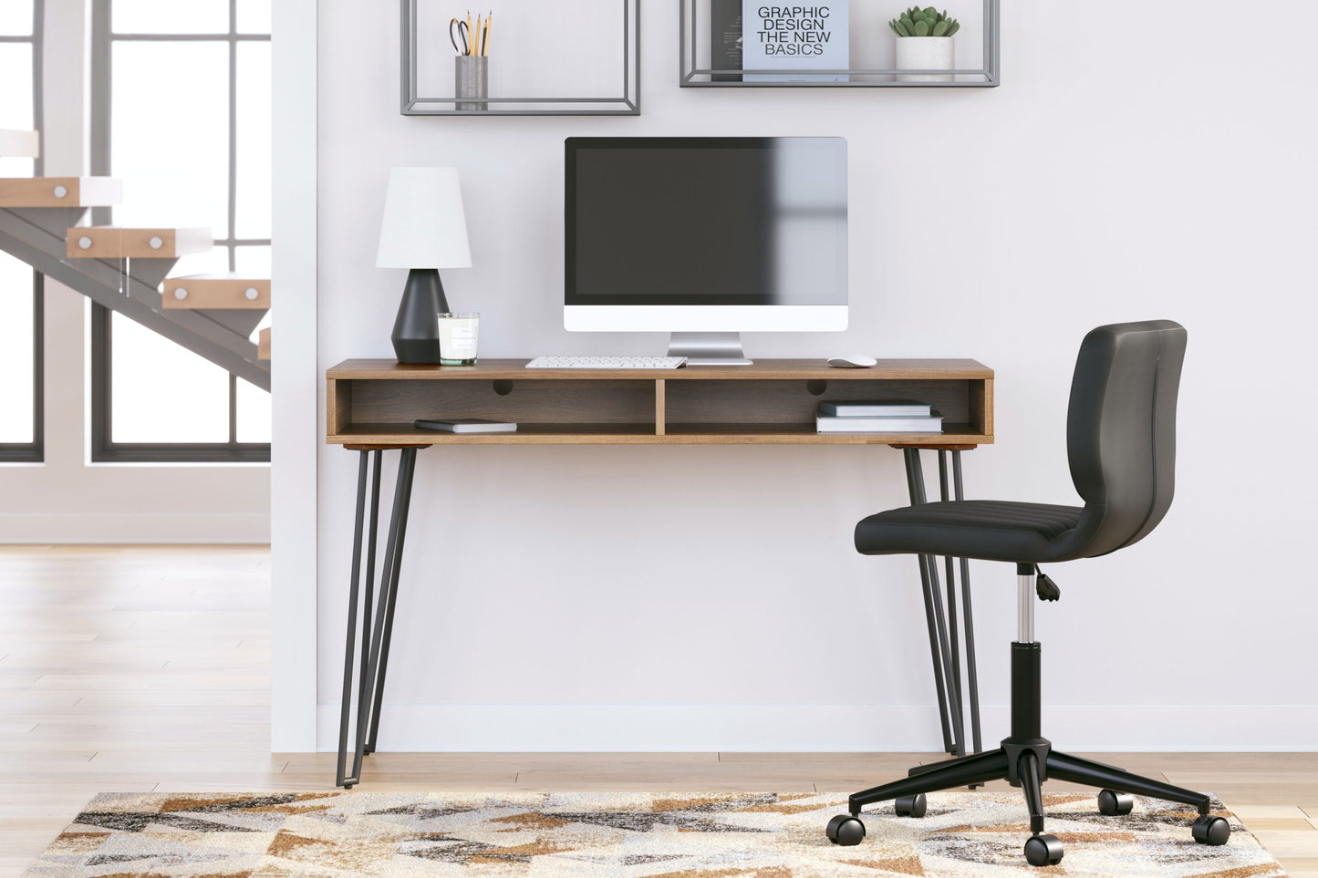 Strumford - Brown / Black - Home Office Desk With 2 Open Storages