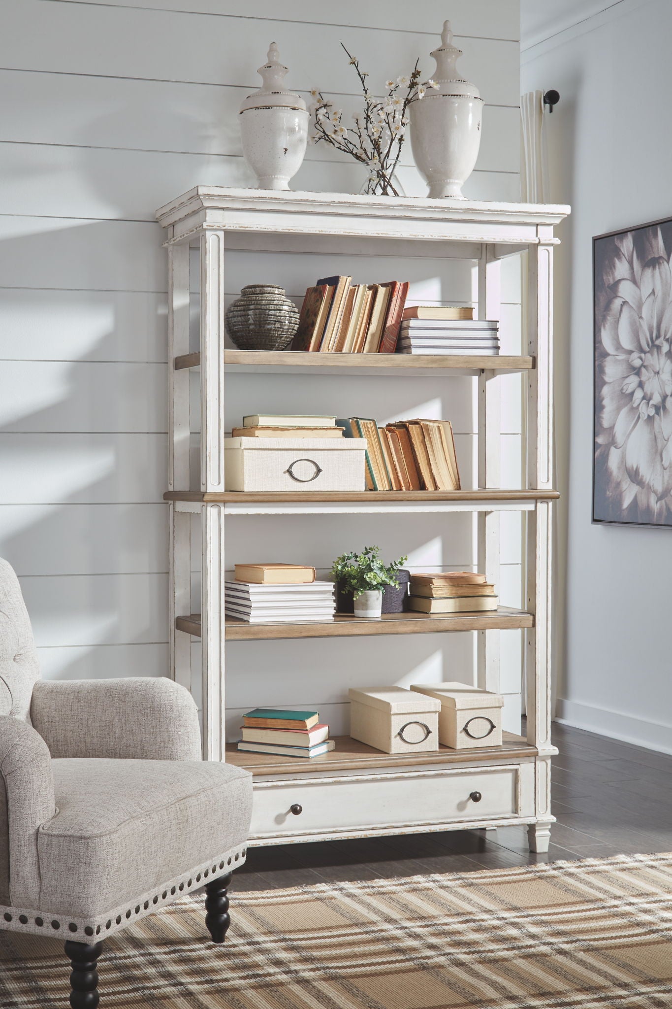 White and brown bookcase discount