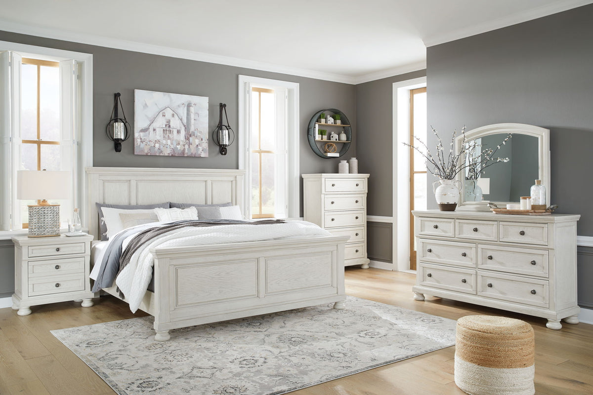Robbinsdale - Antique White - King Panel Bed