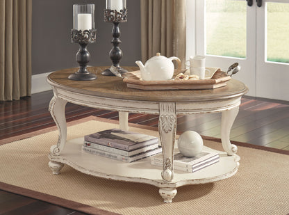 Realyn - White / Brown - Oval Cocktail Table