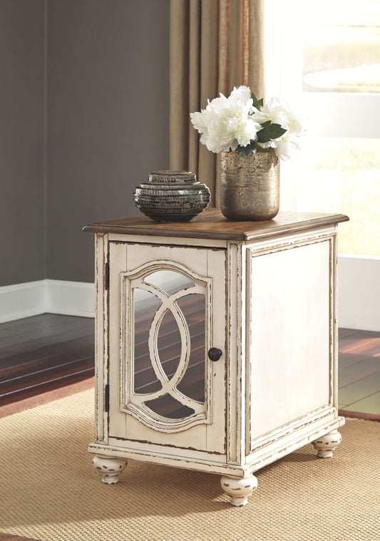 Realyn - White / Brown - Chair Side End Table - Insert Mirror