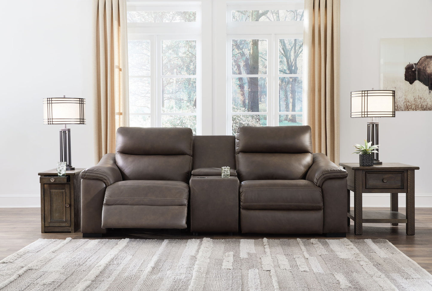 Salvatore - Chocolate - Power Reclining Loveseat With Console 3 Pc Sectional