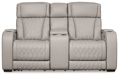 Boyington - Gray - Power Reclining Loveseat With Console/Adj Hdrst