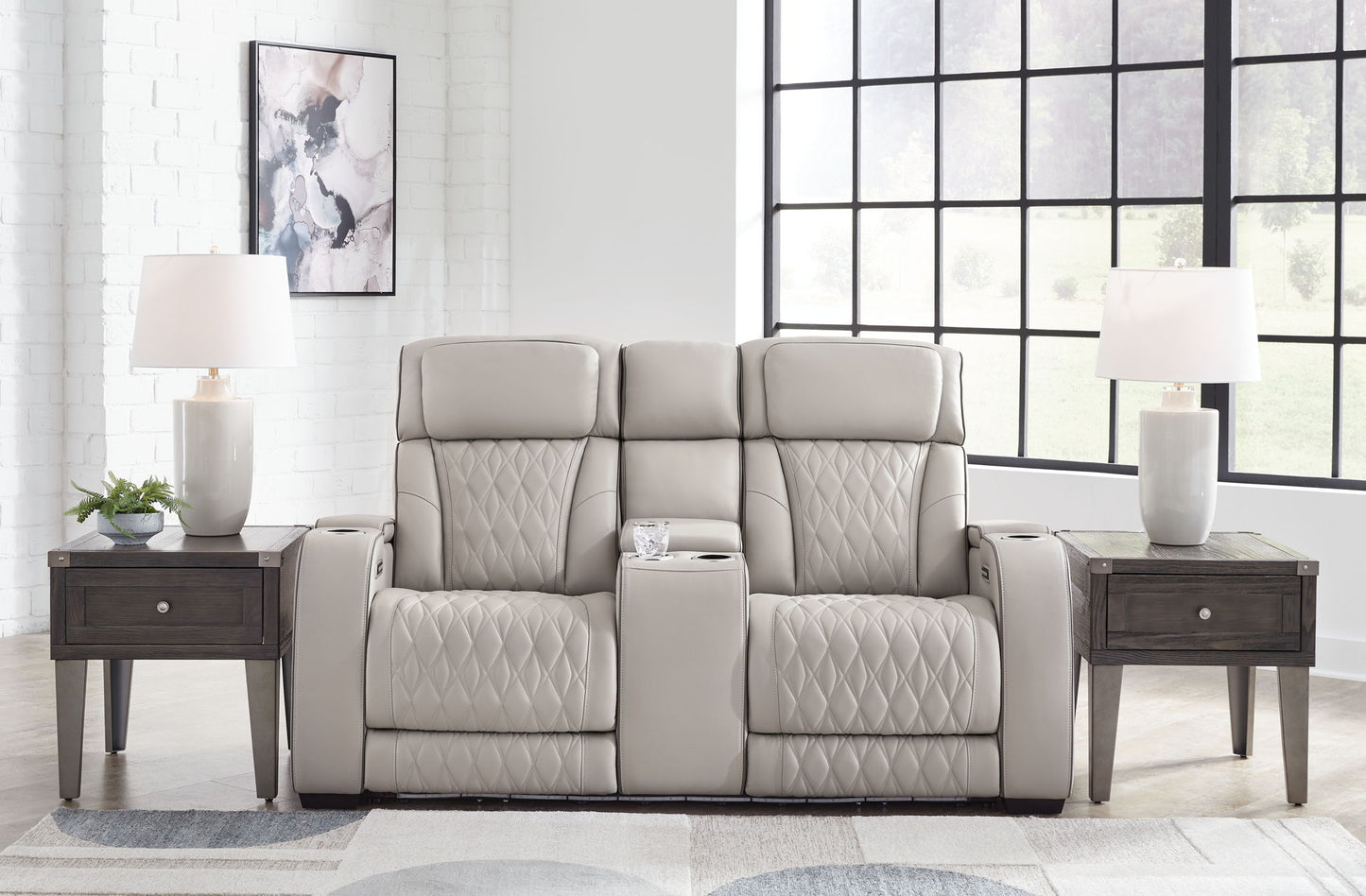 Boyington - Gray - Power Reclining Loveseat With Console/Adj Hdrst