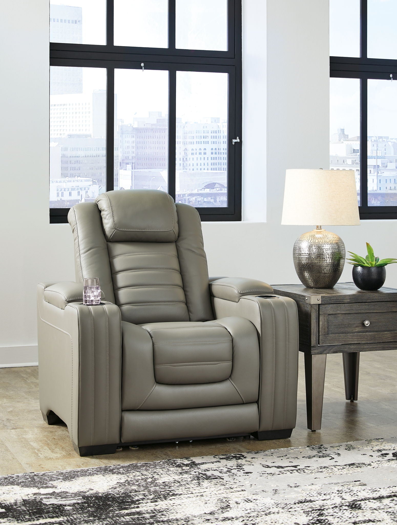 Backtrack Gray Pwr Recliner Adj Headrest Furniture Warehouse Ohio