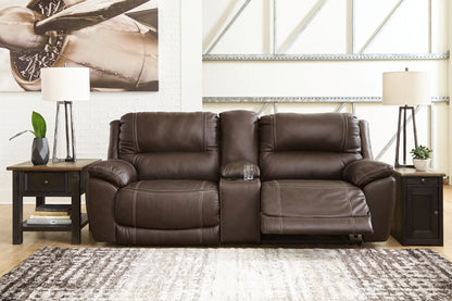 Dunleith - Chocolate - 3-Piece Power Reclining Loveseat With Console