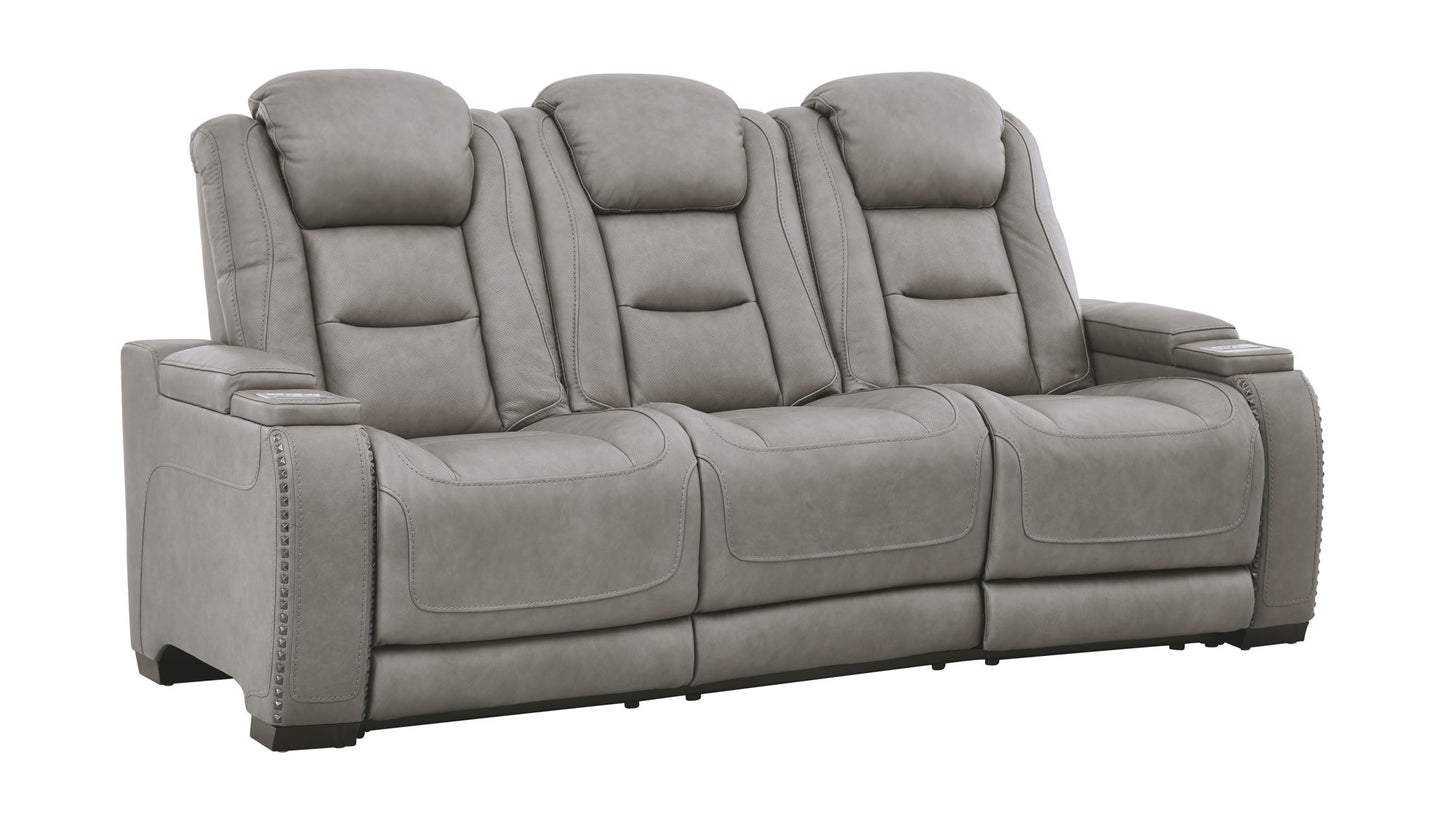 The Man-den - Gray - Pwr Rec Sofa With Adj Headrest