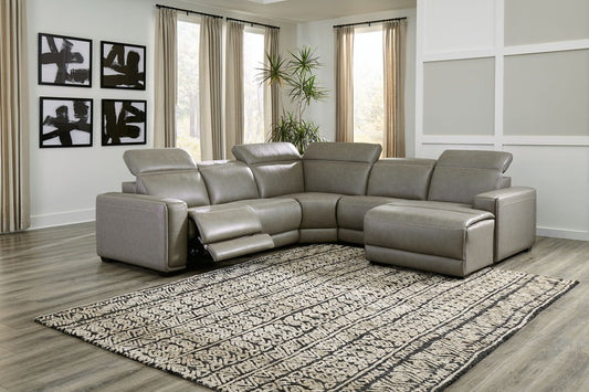 Correze - Gray - 5-Piece Power Reclining Sectional With Raf Back Chaise
