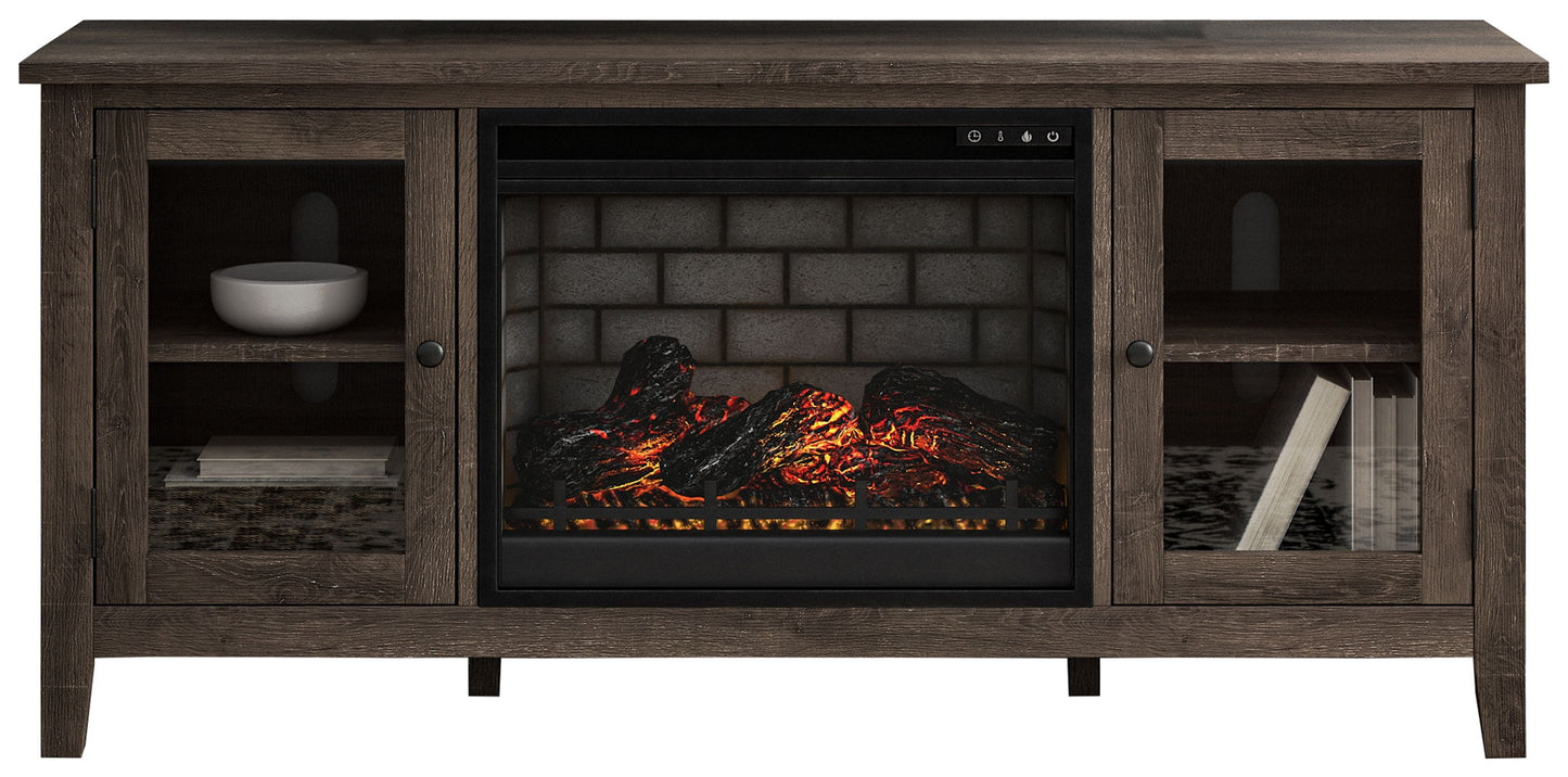 Arlenbry - Gray - LG TV Stand With Faux Firebrick Fireplace Insert