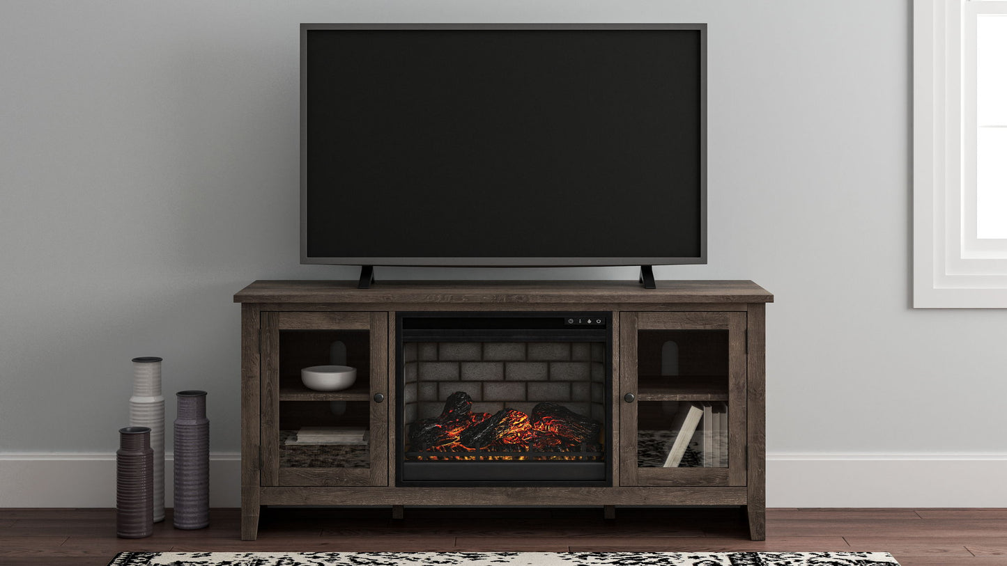 Arlenbry - Gray - LG TV Stand With Faux Firebrick Fireplace Insert