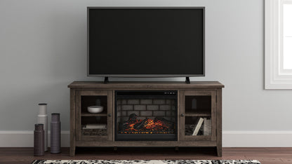 Arlenbry - Gray - LG TV Stand With Faux Firebrick Fireplace Insert