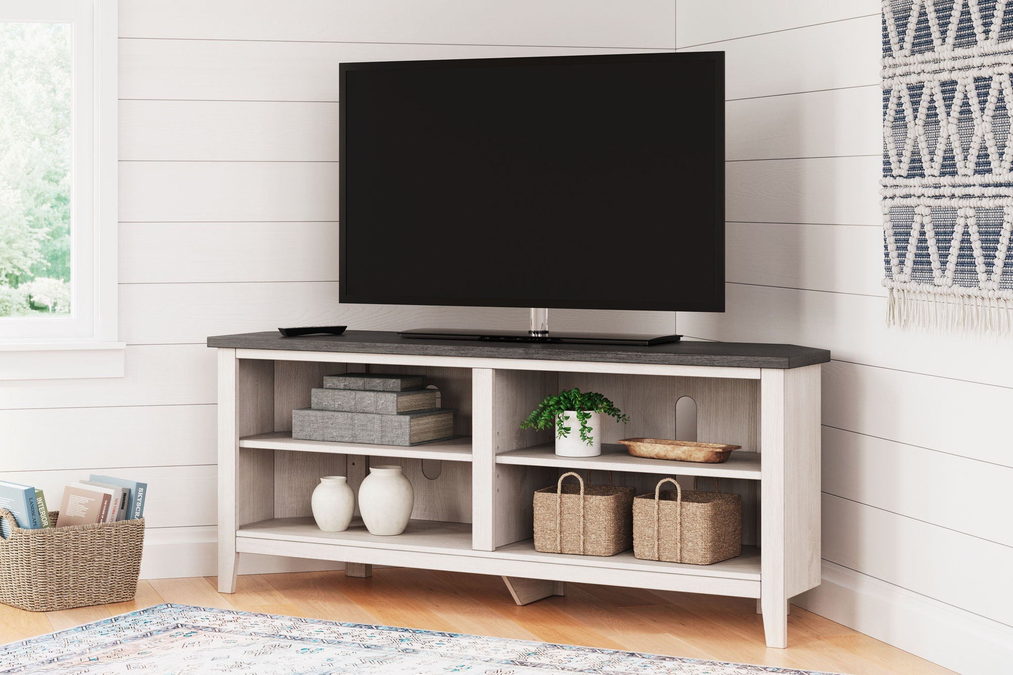 Dorrinson Two tone Medium Corner TV Stand