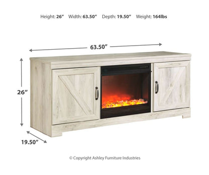 Bellaby - Whitewash - 2 Pc. - 63" TV Stand With Fireplace Insert Glass/Stone
