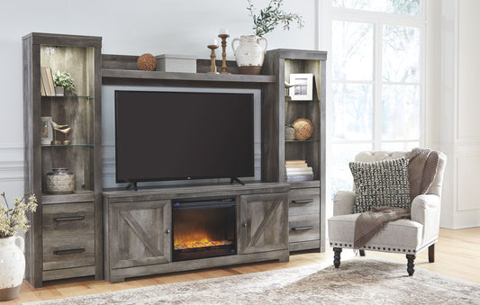 Wynnlow - Gray - 5 Pc. - Entertainment Center - 63" TV Stand With Fireplace Insert Glass/Stone