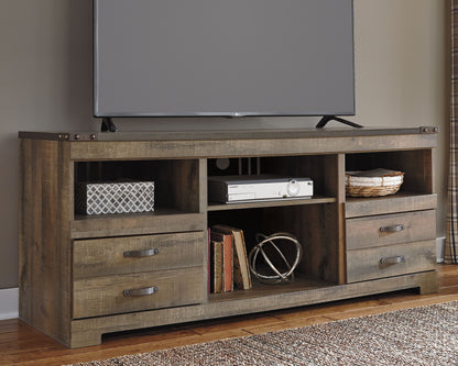Trinell - Brown - 2 Pc. - 63" TV Stand With Fireplace Insert Glass/Stone