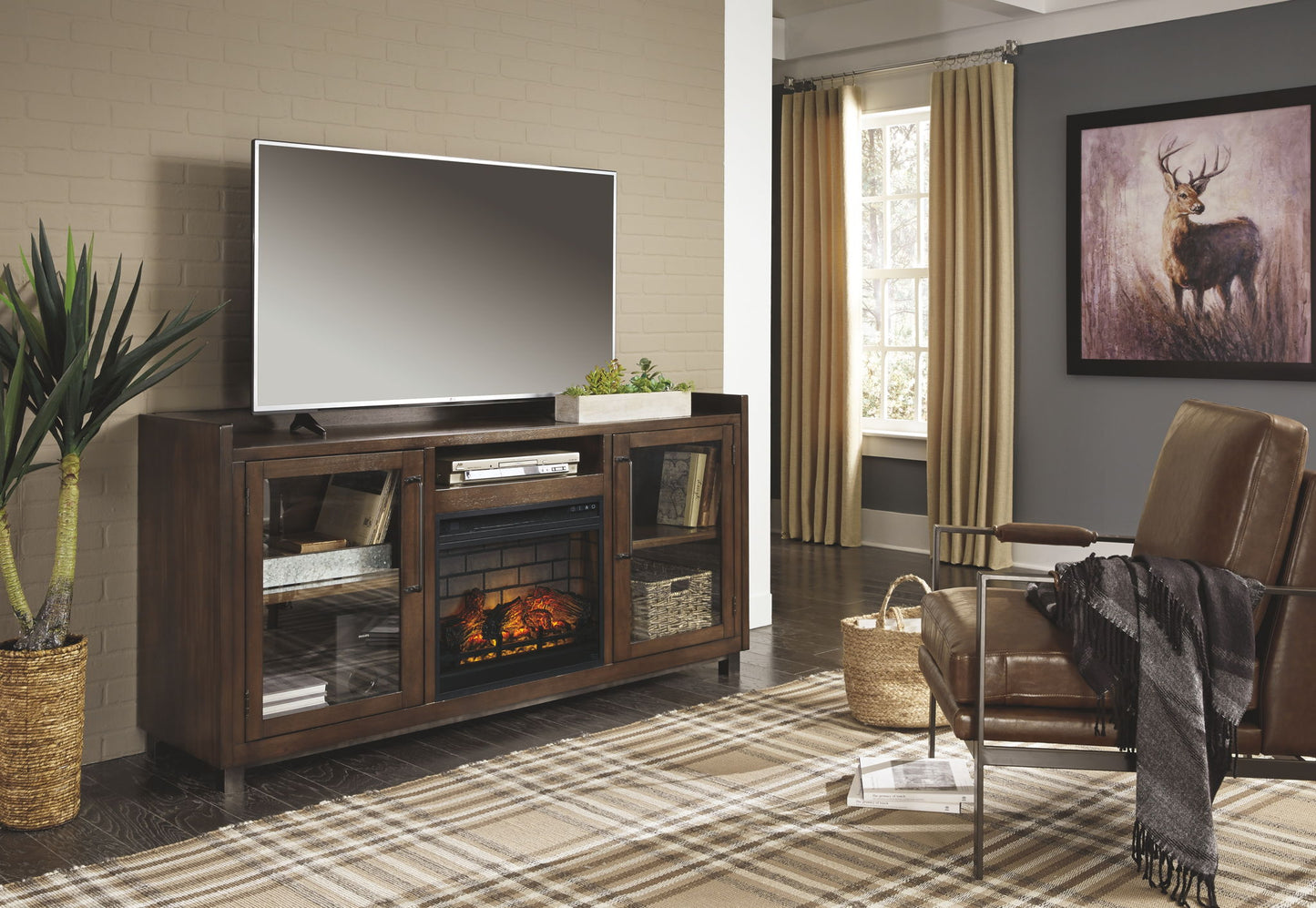 Starmore - Brown - 2 Pc. - 70" TV Stand With Faux Firebrick Fireplace Insert