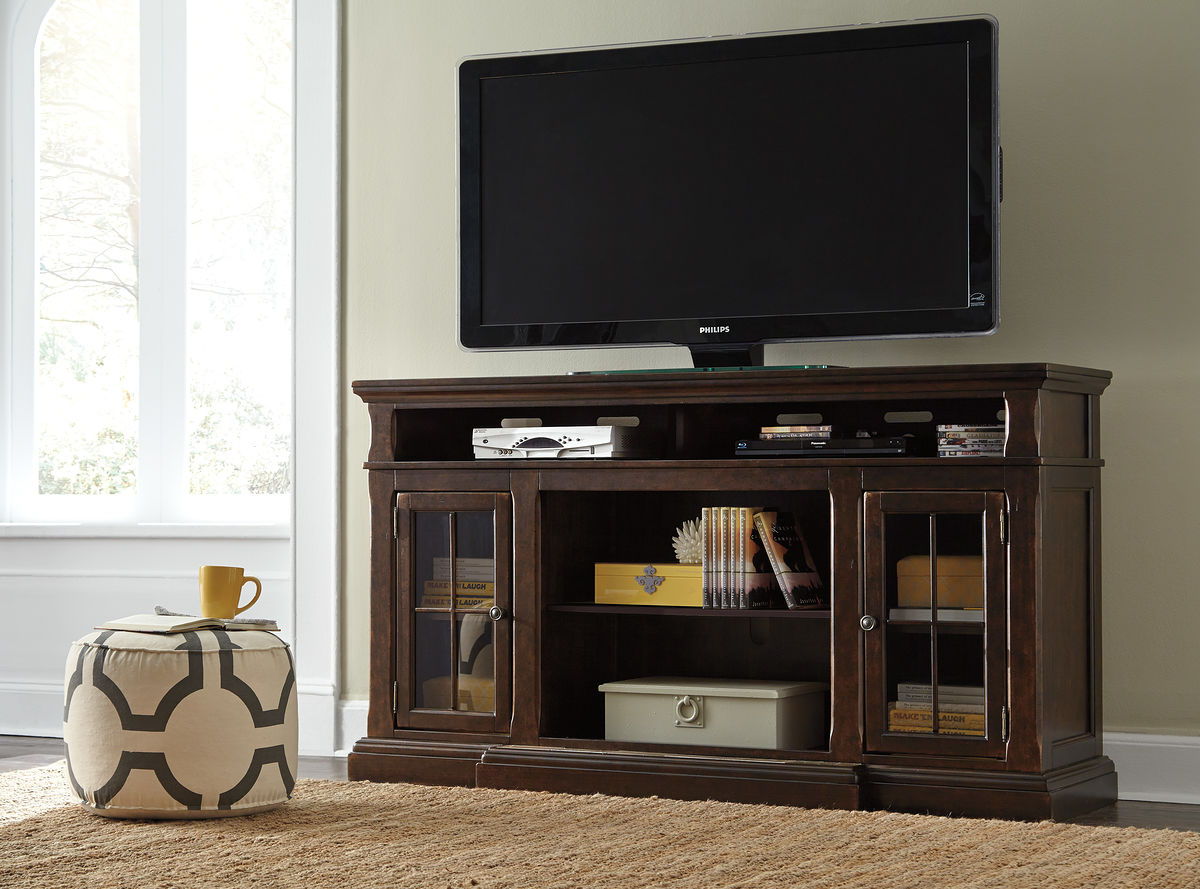 Roddinton - Dark Brown - Xl TV Stand W/Fireplace Option