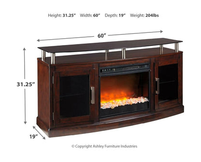 Chanceen - Dark Brown - 2 Pc. - 60" TV Stand With Fireplace Insert Glass/Stone