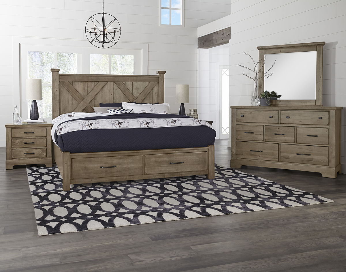 Cool Rustic - Queen X Bed With Footboard Storage - Stone Grey