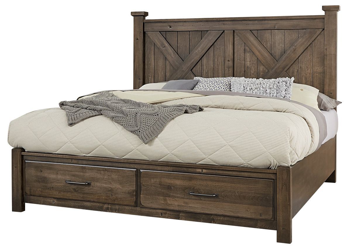 Cool Rustic - King X Bed With Footboard Storage - Mink