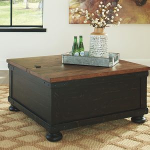 Valebeck - Black/Brown - Square Lift Top Cocktail Table