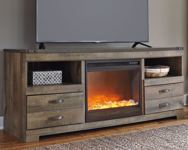 Trinell - Brown - LG TV Stand with Fireplace Insert Glass/Stone