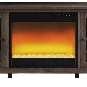 Arlenbry - Gray - LG TV Stand with Glass/Stone Fireplace Insert - 1