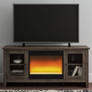 Arlenbry - Gray - LG TV Stand with Glass/Stone Fireplace Insert