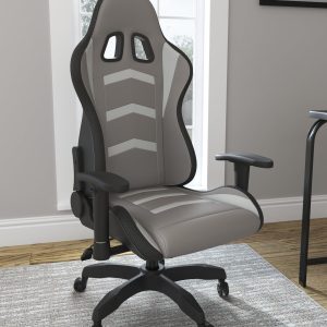 Lynxtyn - White/Gray - Home Office Swivel Desk Chair-1