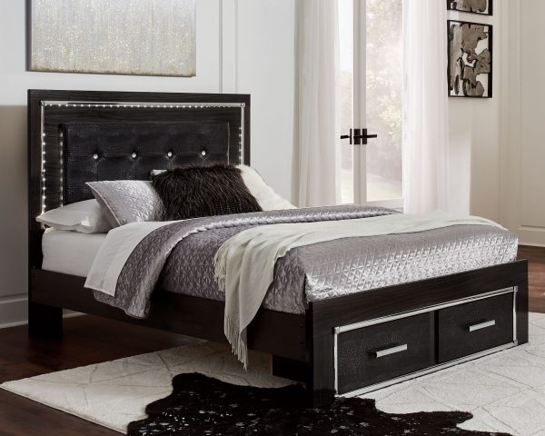 Kaydell - Black - Queen Upholstered Panel Bed With 2 Storage Drawers