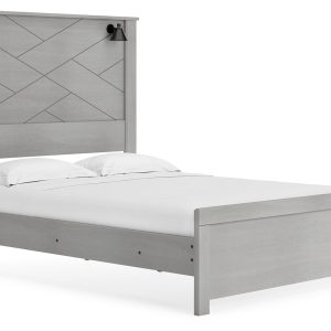 Cottonburg - Light Gray/White - Queen Panel Bed with Sconce Lights