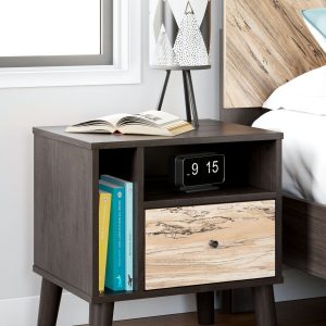 Piperton - Brown / Black - One Drawer Night Stand - Vinyl-Wrapped