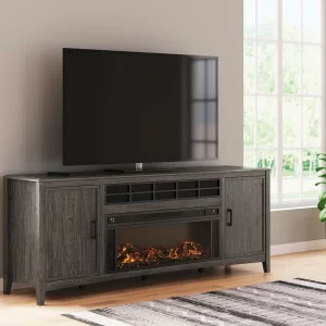 Montillan - Grayish Brown - 84" TV Stand With Electric Fireplace - 1
